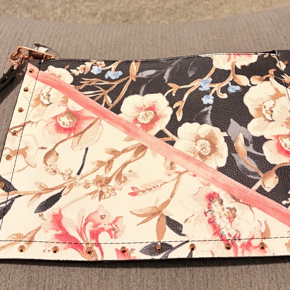 White House Black Market Floral Wristlet - Black and Cream